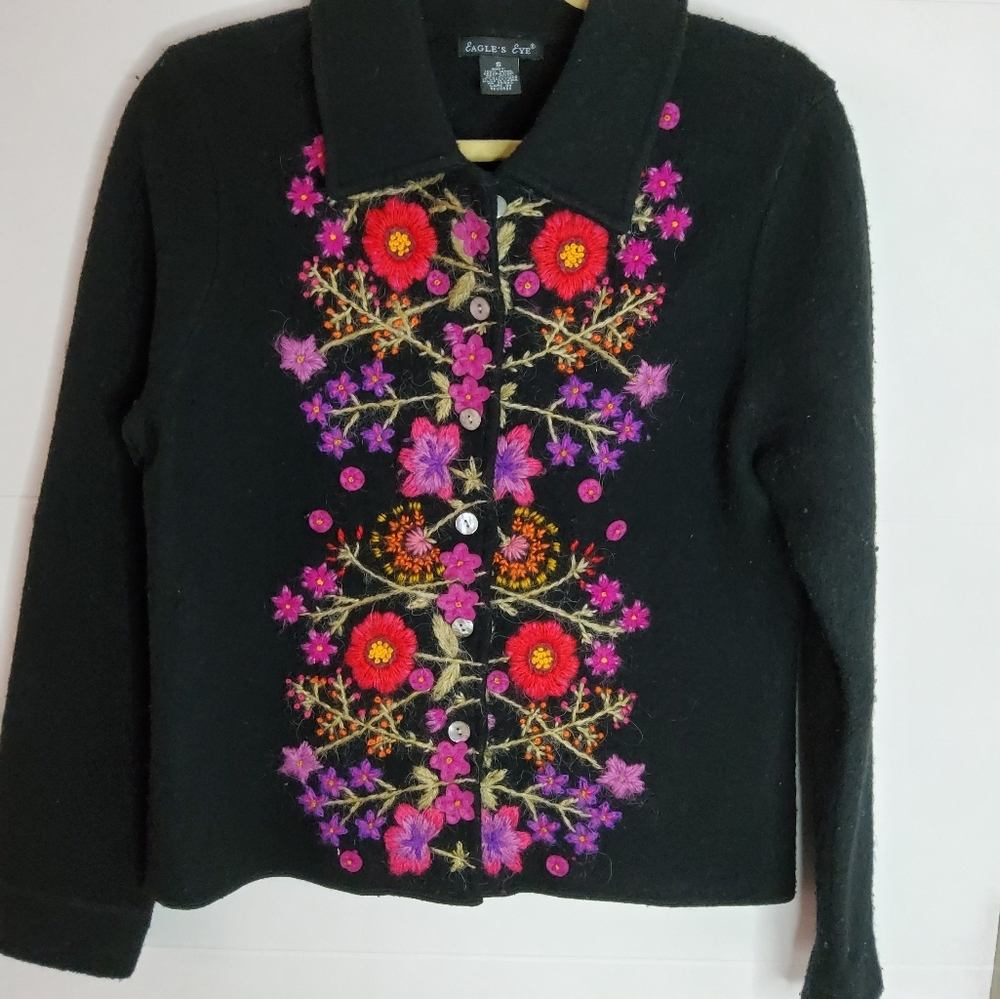 Embroidered Women Jacket  Eagle's Eye 100% Wool